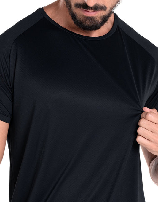 Men's Raglan Quick-Dry Polyamide T-Shirt Black - fabric detail