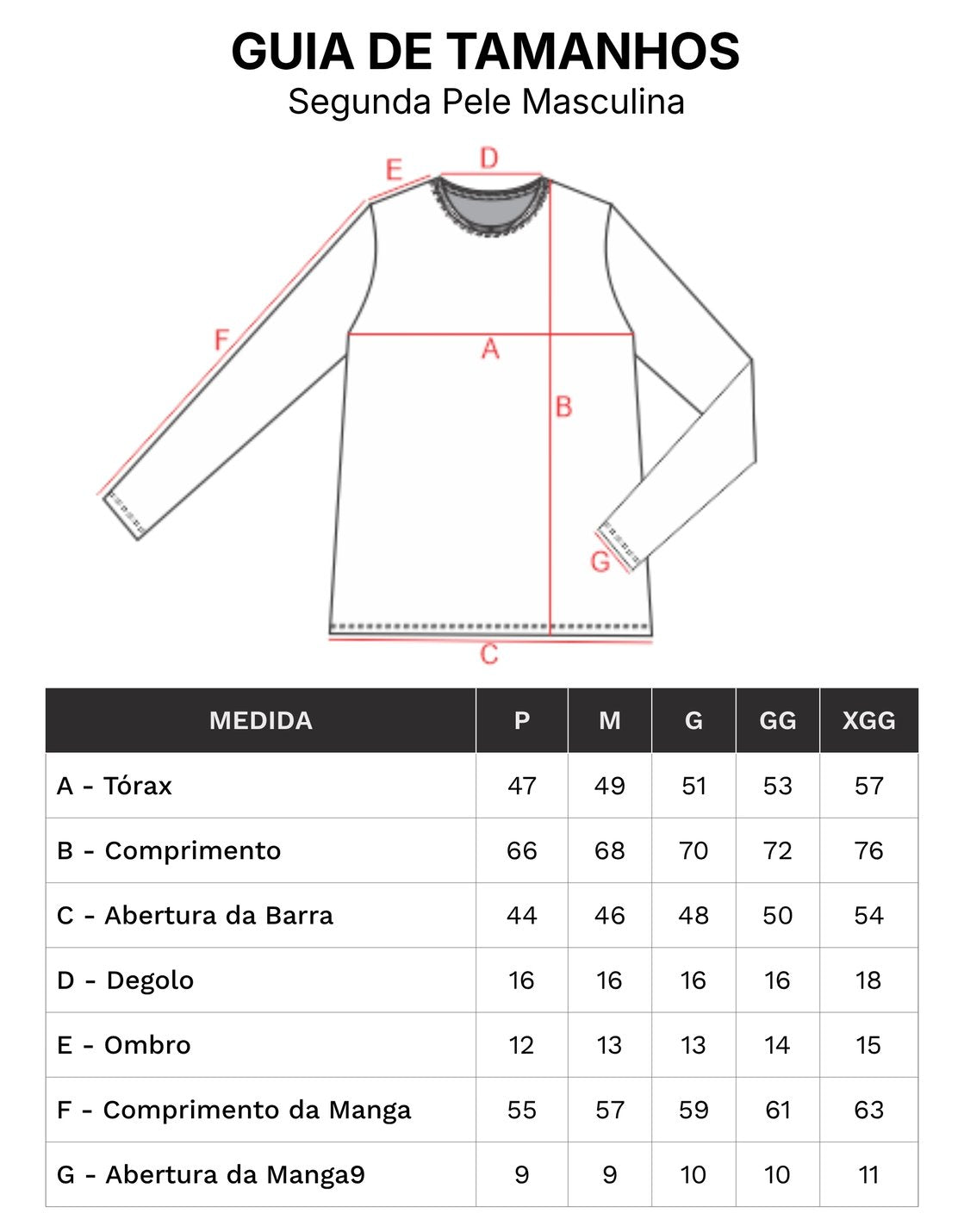 Men's Long Sleeve Base Layer - size guide