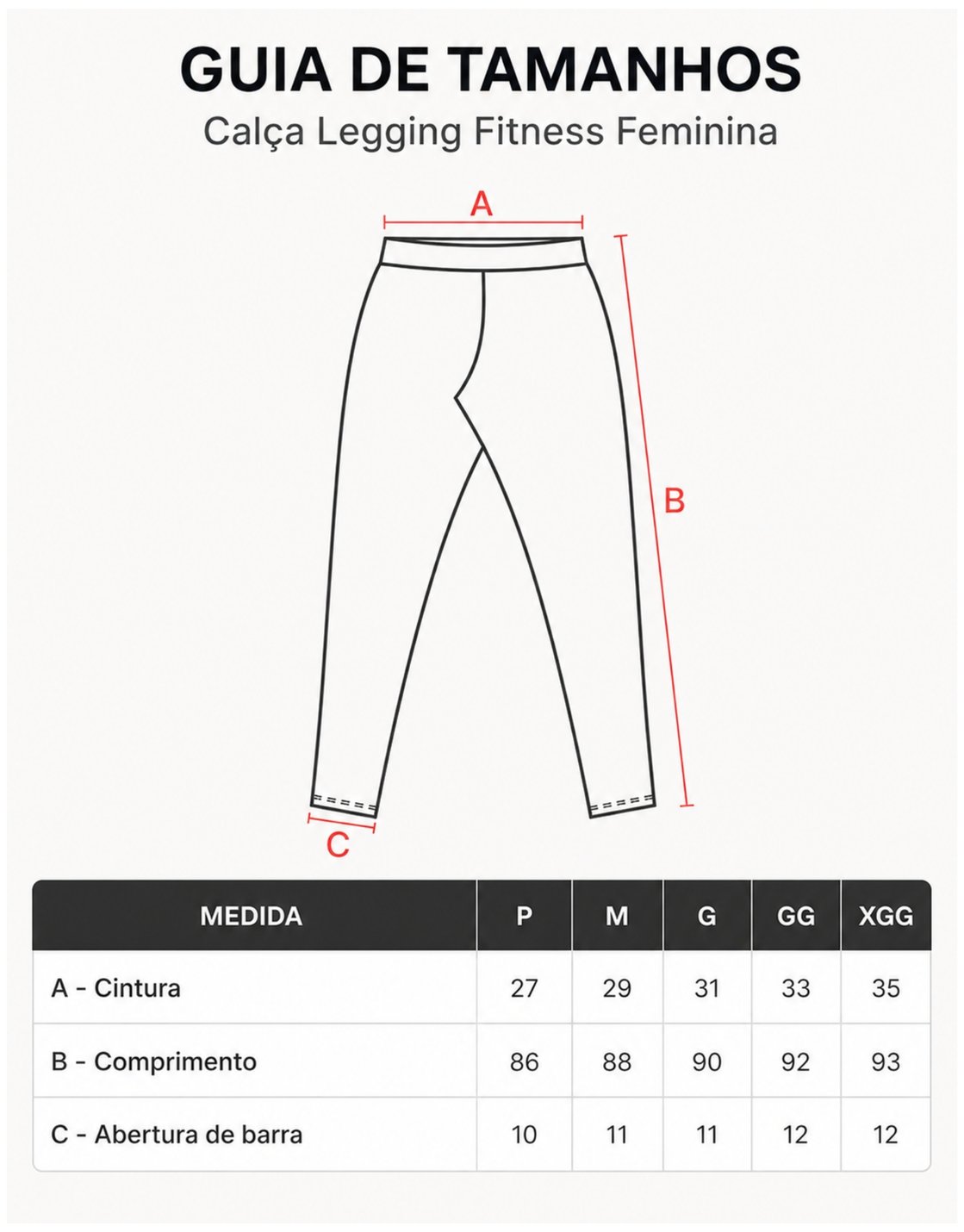 Women's Fitness Leggings - size guide