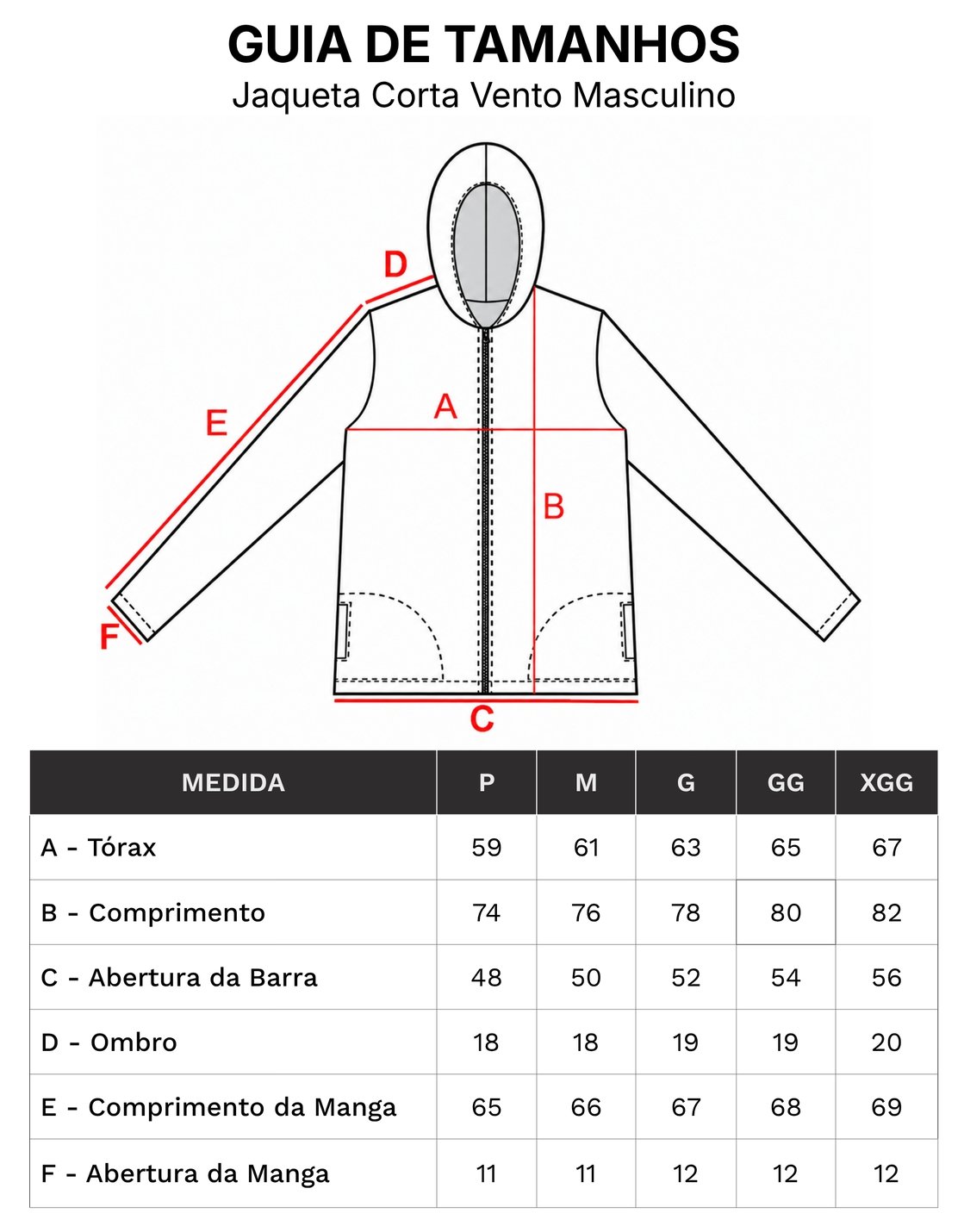 Men's Hooded Windbreaker Jacket - size guide
