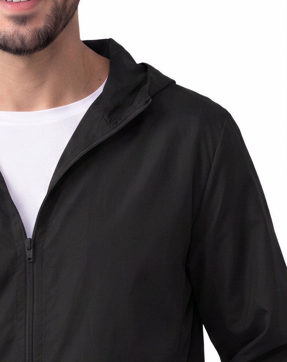 Men's Hooded Windbreaker Jacket Black - zip detail