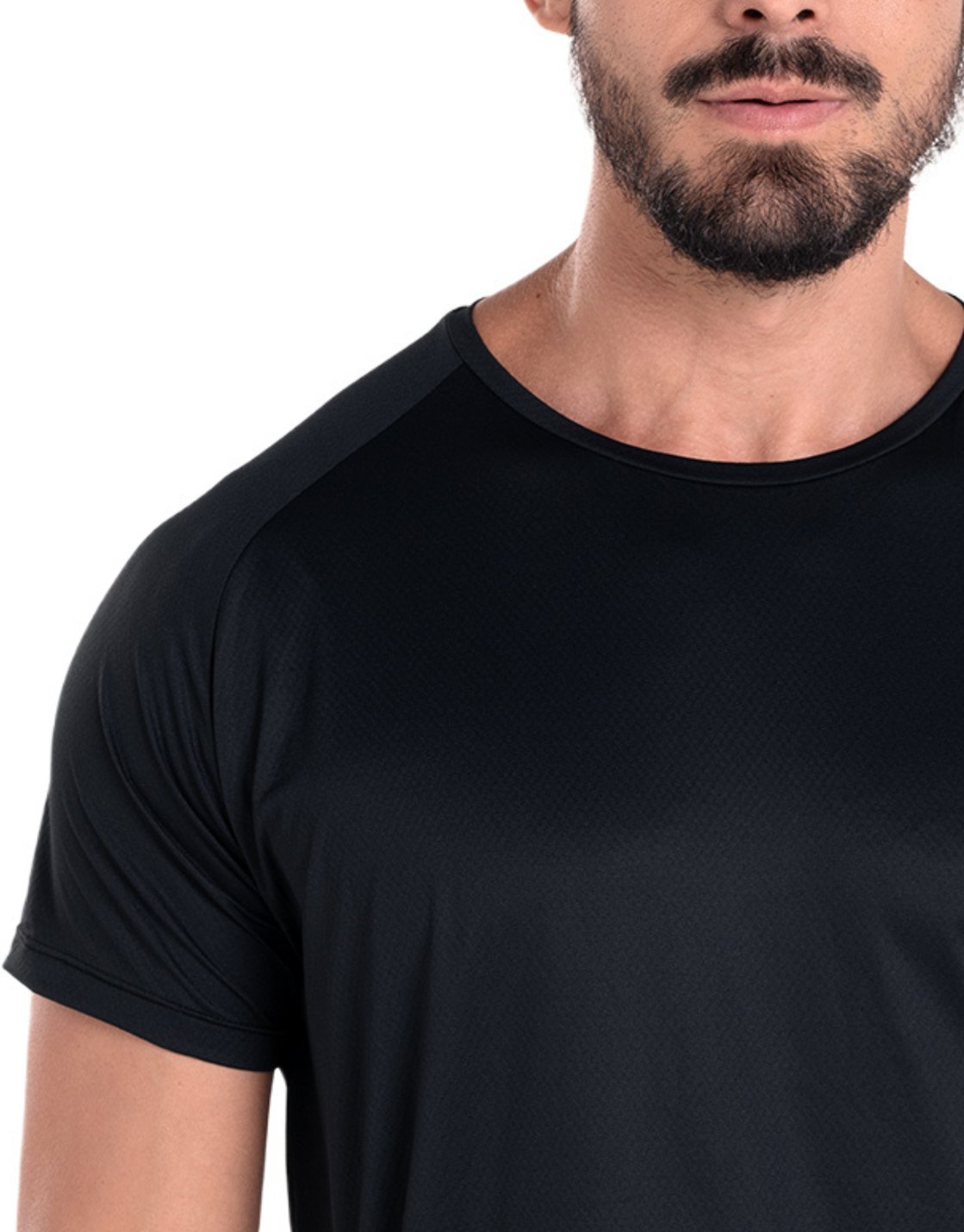 Men's Raglan Quick-Dry Polyamide T-Shirt Black - collar detail