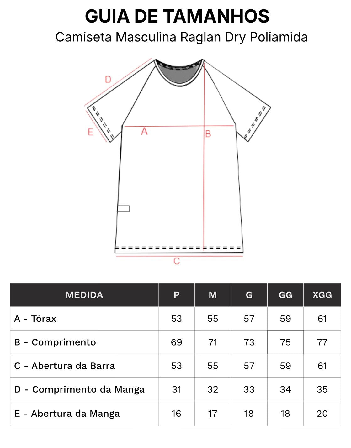 Men's Raglan Quick-Dry Polyamide T-Shirt - size guide