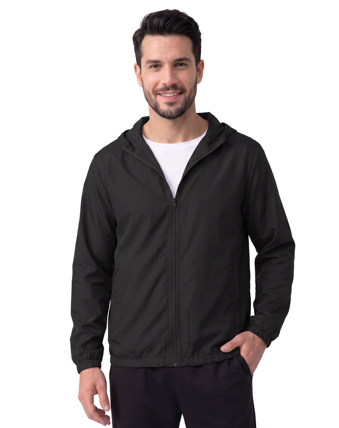 Men's Hooded Windbreaker Jacket Black - front